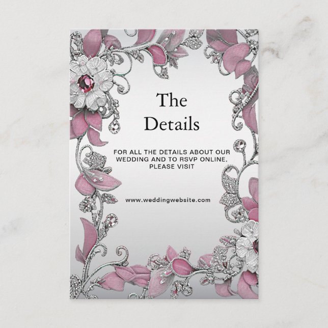 Pink Silver White Floral Detail Enclosure Card (Front)