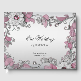 Pink Silver White Floral Guest Book