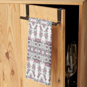 Pink Silver White Floral Kitchen Towels