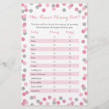 Pink Silver Who Knows Mommy Best Baby Shower Game