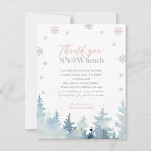 Pink & Silver Winter Photo Party Thank You Card
