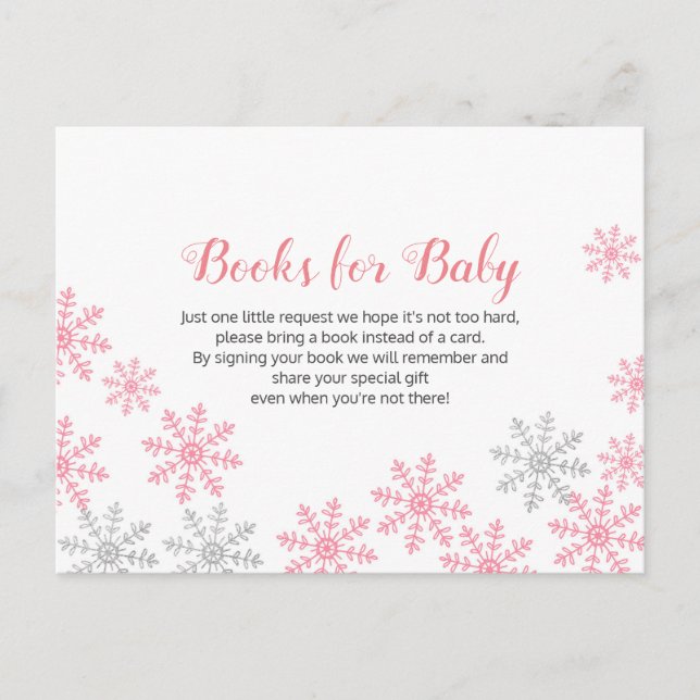 Pink Silver Winter Snowflake Books for baby Invitation Postcard (Front)