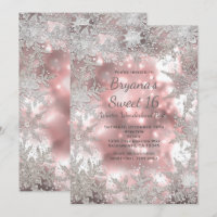 Pink Silver Winter Wonderland Snowflake Invitation