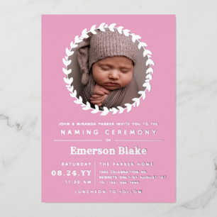 Pink & Silver Wreath Baby Photo Naming Ceremony