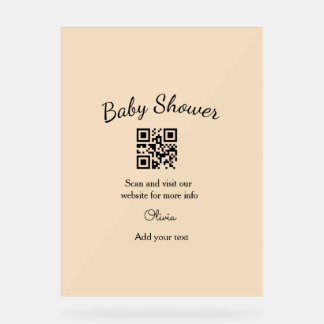 Pink simple baby shower q r code add name text thr
