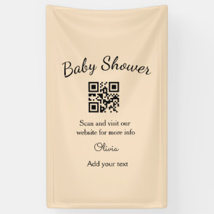 Pink simple baby shower q r code add name text thr banner