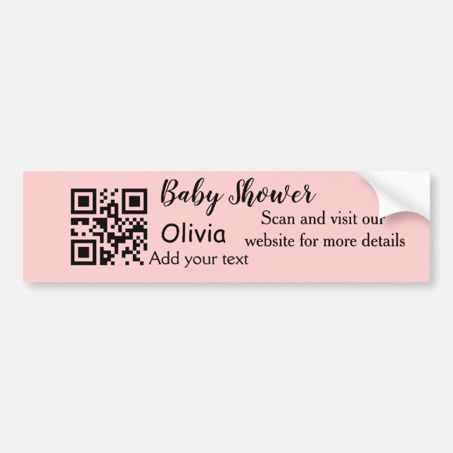 Pink simple baby shower q r code add name text thr bumper sticker (Front)