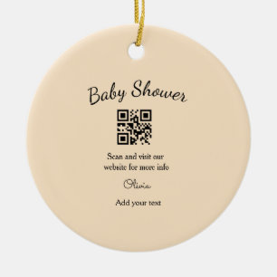 Pink simple baby shower q r code add name text thr ceramic ornament