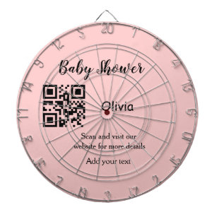 Pink simple baby shower q r code add name text thr dartboard