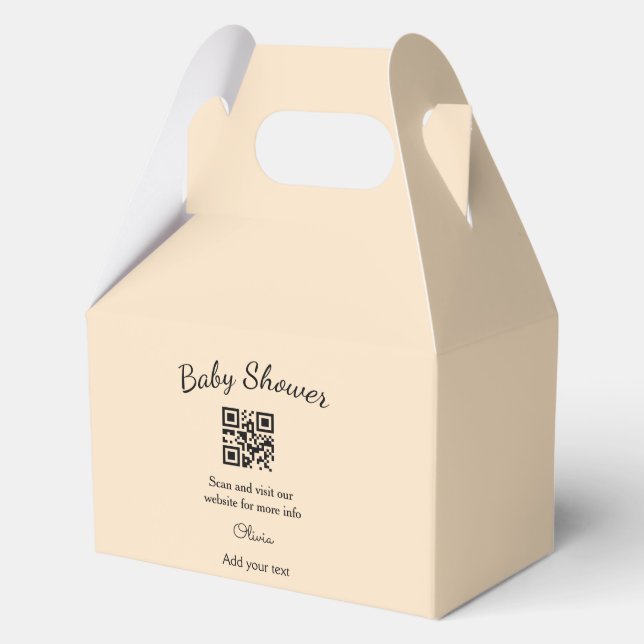 Pink simple baby shower q r code add name text thr favor box (Front)