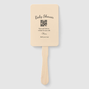 Pink simple baby shower q r code add name text thr hand fan