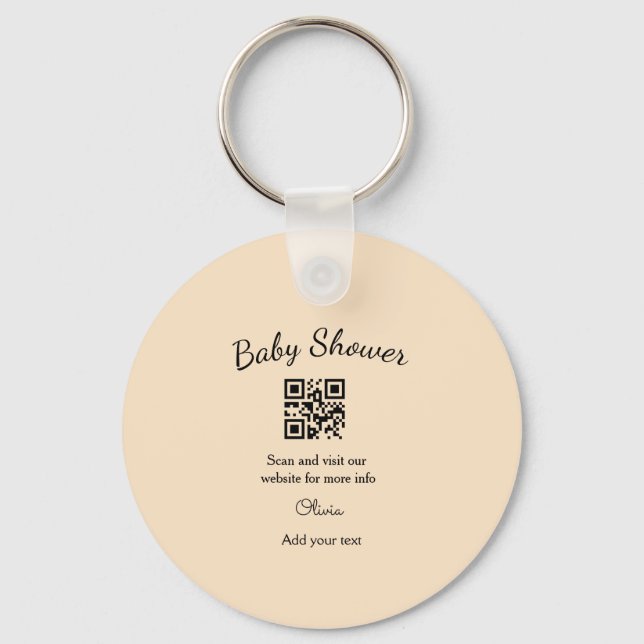 Pink simple baby shower q r code add name text thr keychain (Front)