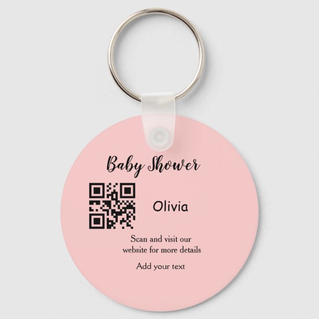 Pink simple baby shower q r code add name text thr keychain (Front)