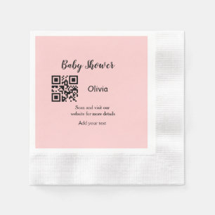 Pink simple baby shower q r code add name text thr napkin