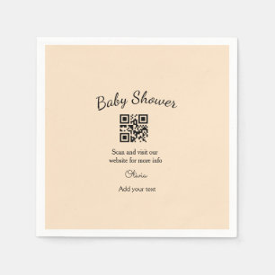 Pink simple baby shower q r code add name text thr napkin
