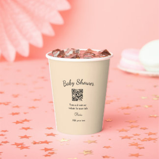 Pink simple baby shower q r code add name text thr paper cups