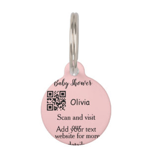 Pink simple baby shower q r code add name text thr pet tag