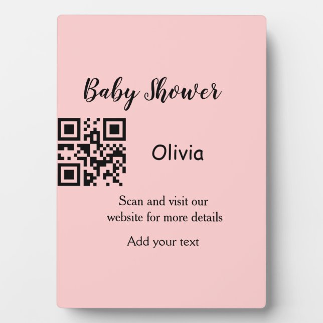 Pink simple baby shower q r code add name text thr plaque (Front)