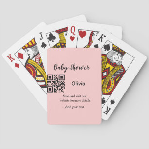 Pink simple baby shower q r code add name text thr playing cards