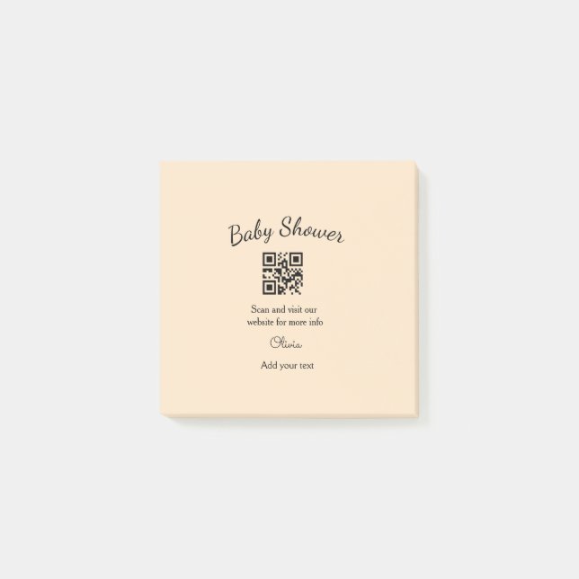 Pink simple baby shower q r code add name text thr post-it notes (Front)