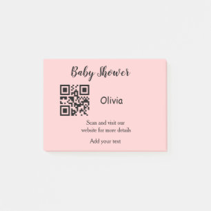 Pink simple baby shower q r code add name text thr post-it notes