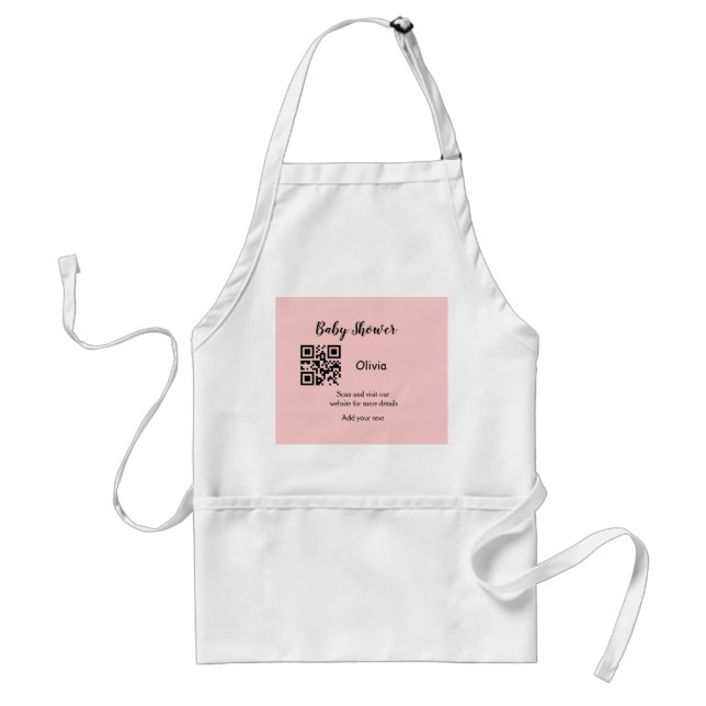Pink simple baby shower q r code add name text thr standard apron (Front)