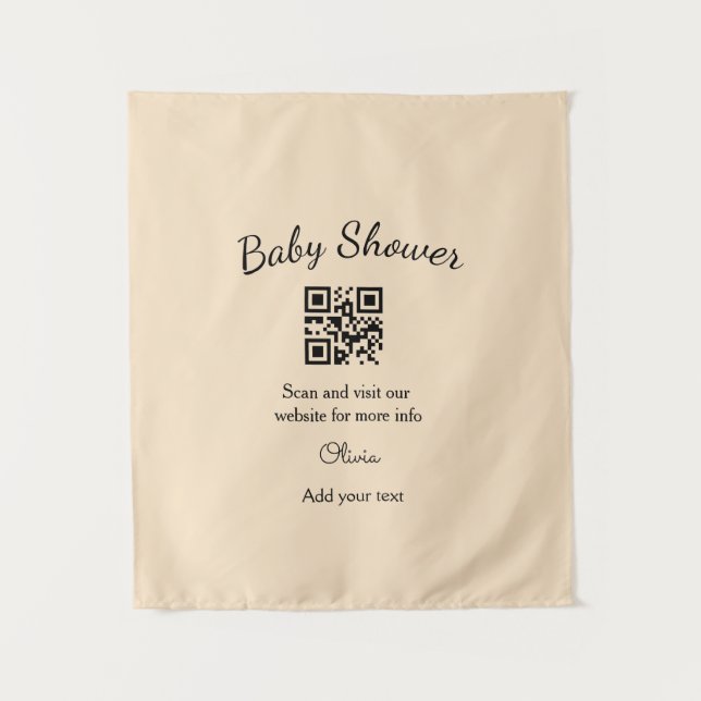 Pink simple baby shower q r code add name text thr tapestry (Front)