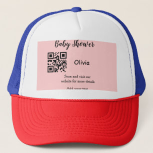 Pink simple baby shower q r code add name text thr trucker hat