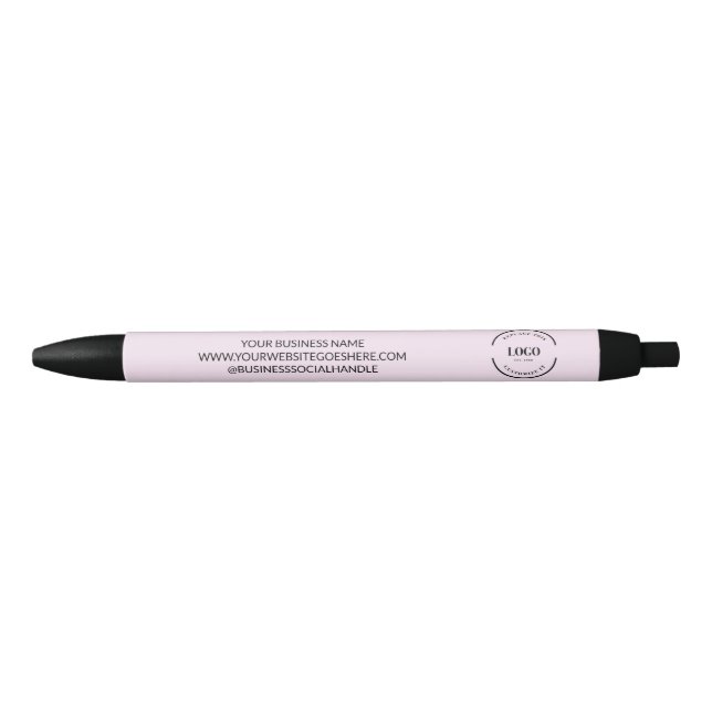 Pink Simple Business logo and contact info Custom  Black Ink Pen (Front)