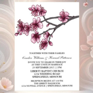 Pink Simple Cherry Blossoms Mariage Invitation