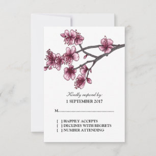 Pink Simple Cherry Blossoms RSVP Card