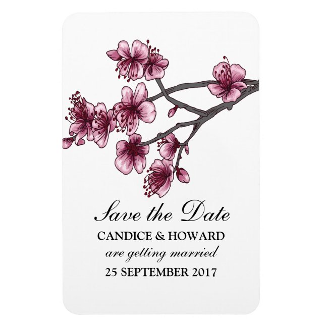 Pink Simple Cherry Blossoms Save the Date Magnet (Vertical)