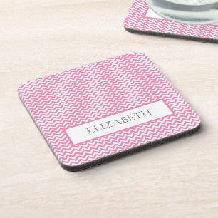 Pink Simple Chevron Beverage Coaster