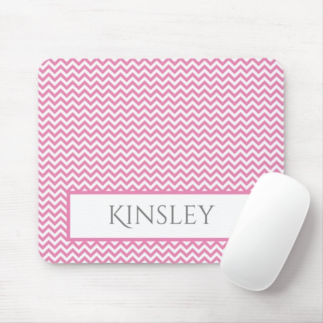 Pink Simple Chevron Personalized Mouse Pad (With Mouse)