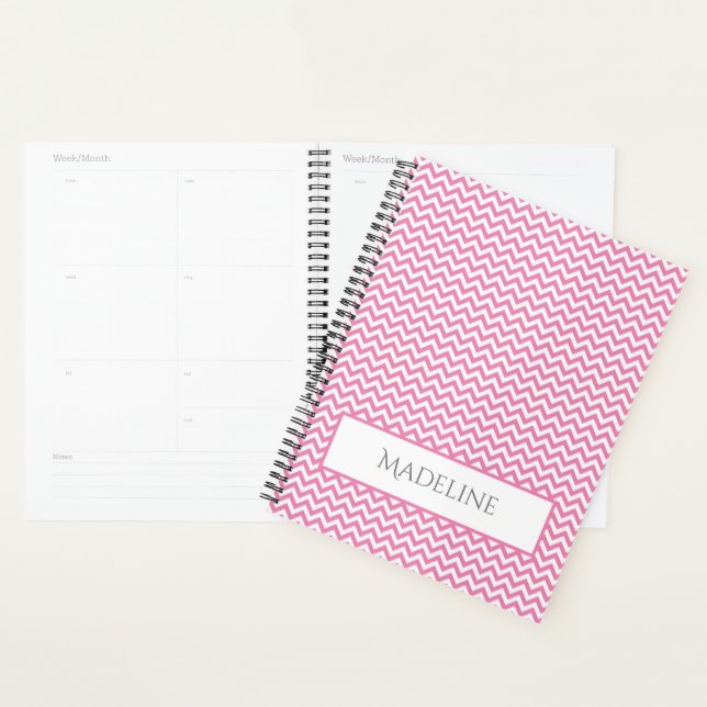 Pink Simple Chevron Personalized Planner (Display)