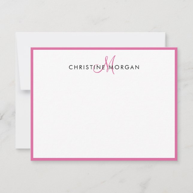 Pink simple chic minimalist monogram name  card (Front)