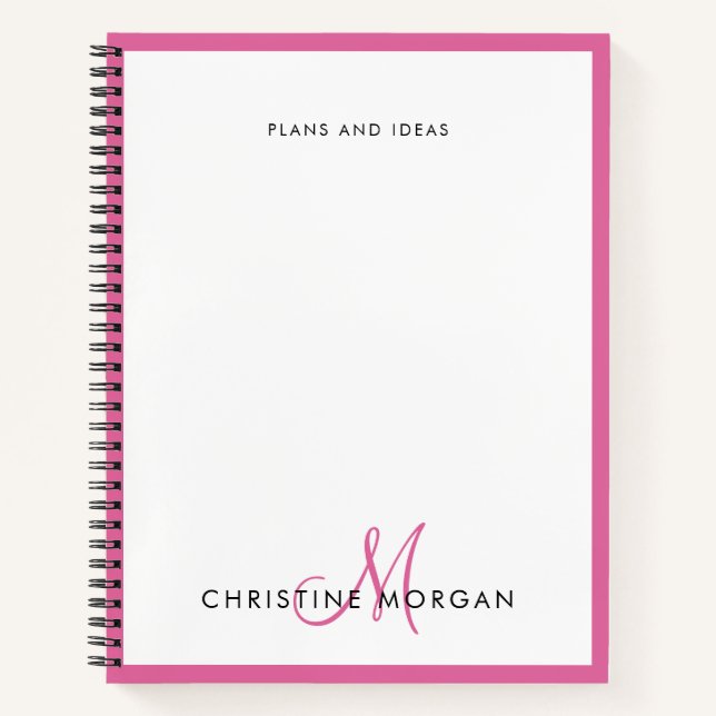 Pink simple chic minimalist monogram name   notebook (Front)