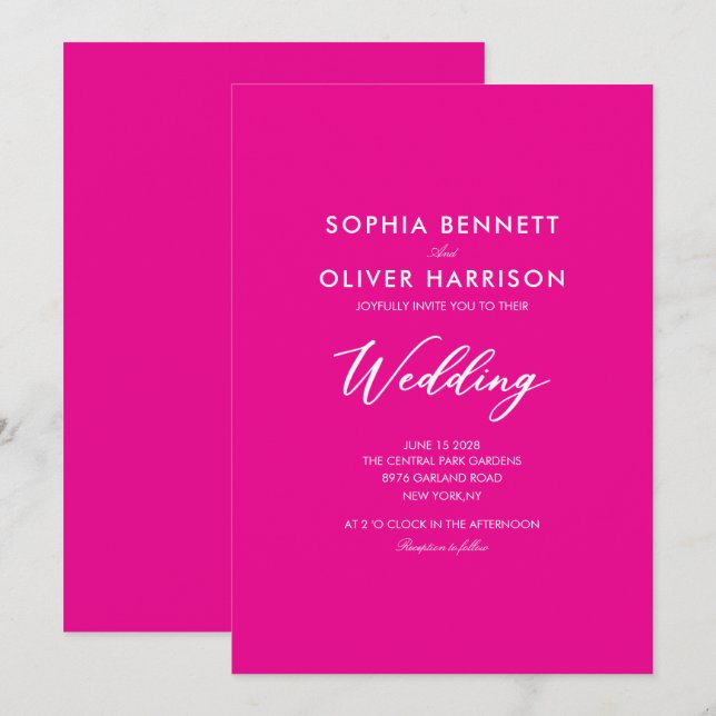 pink SIMPLE CLASSIC elegant WEDDING INVITE (Front/Back)