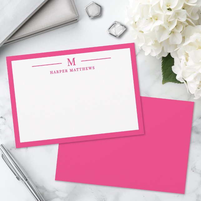 Pink Simple Classic Personalized Stationery Card (Pink Simple Classic Personalized Stationery Note Card)