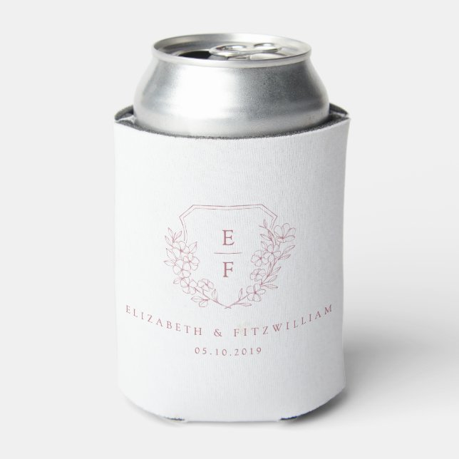 Pink Simple Elegant Cherry Blossom Monogram Crest  Can Cooler (Can Front)