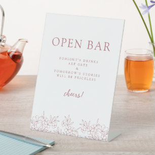 Pink Simple Elegant Cherry Blossom Open Bar Pedestal Sign