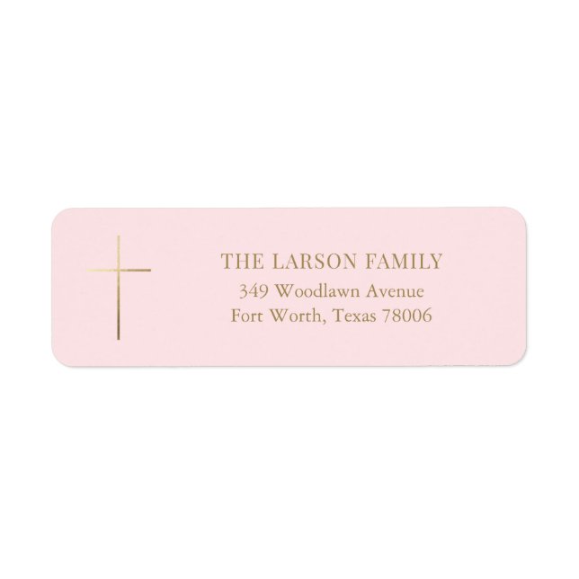 Pink Simple Elegant Gold Cross Baptism Address  (Front)