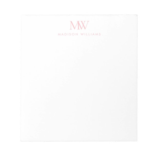 Pink Simple Elegant Modern Monogram Notepad (Front)