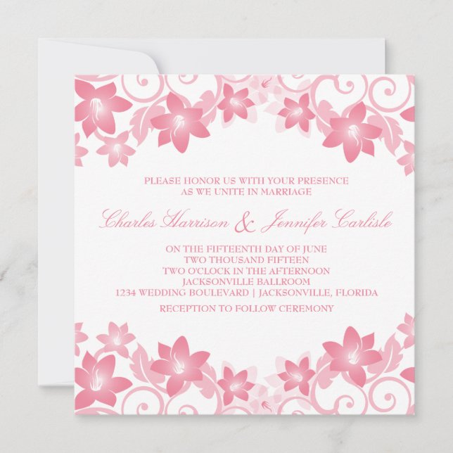 Pink Simple Floral Wedding Invite (Front)