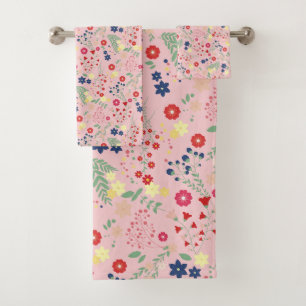 Pink Simple Garden Wildflower Pattern  Bath Towel Set
