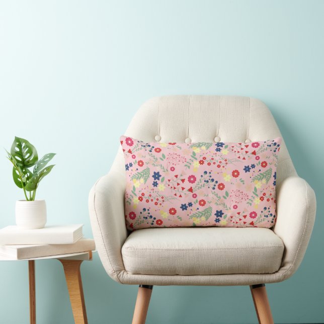 Pink Simple Garden Wildflower Pattern  Lumbar Pillow (Chair)