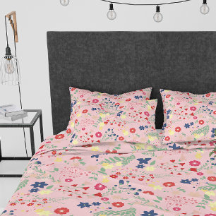 Pink Simple Garden Wildflower Pattern  Pillowcase