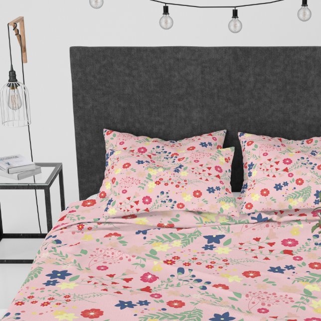 Pink Simple Garden Wildflower Pattern  Pillowcase (Pink Simple Garden Wildflower Pattern Pillow Case)
