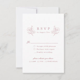 Pink Simple Hand Drawn Elegant Cherry Blossom RSVP Card