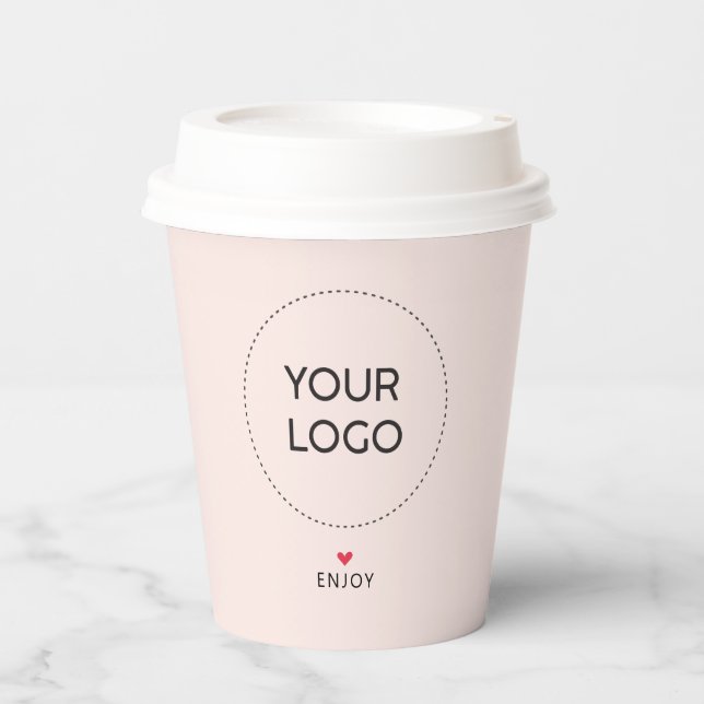Pink Simple Heart Business Logo QR code Custom Paper Cups (Front)